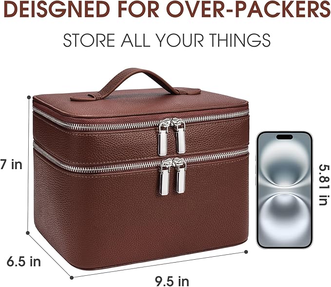 Makeup Case, Large Capacity Waterproof Double Layer Cosmetic Bag with Removable Divider, Double Compartment Brush Organizer, Multi-functional Travel Organizer