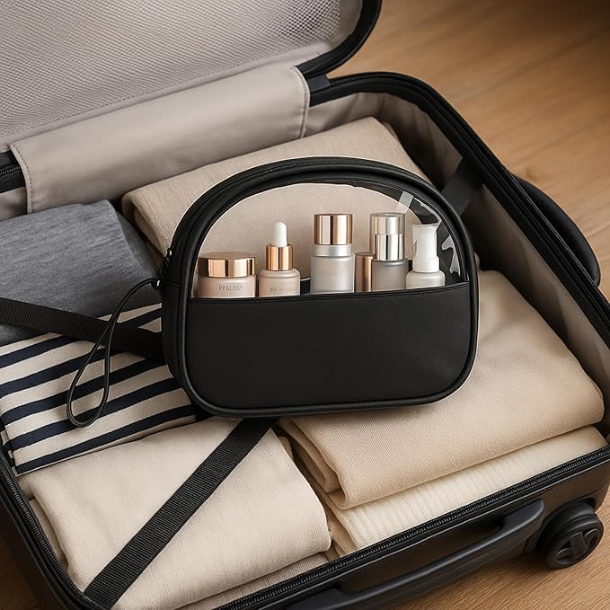 Small Clear Travel Makeup Bag, Waterproof Leak-Proof Toiletry Bag for Women, Simple Transparent Cosmetic & Makeup Bag Organizer