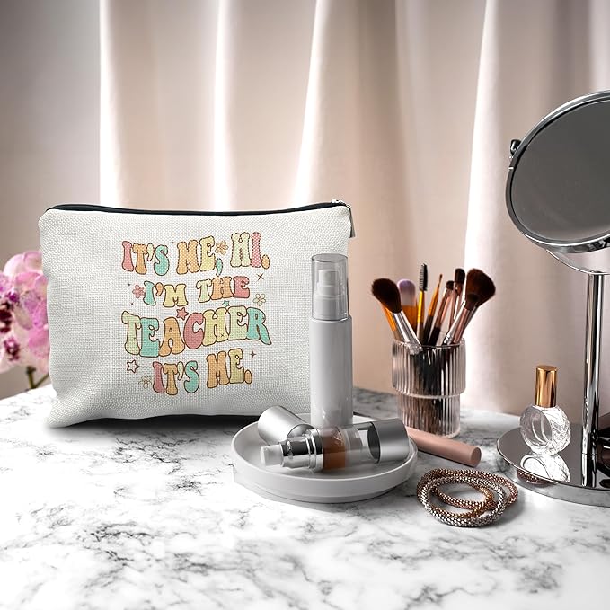 Nogrit Makeup Bag Linen, Multifunctional Cosmetic Case, Perfect for Makeup & Toiletry, Teacher-23, Zipper Closure, 10 x 7.5 inches
