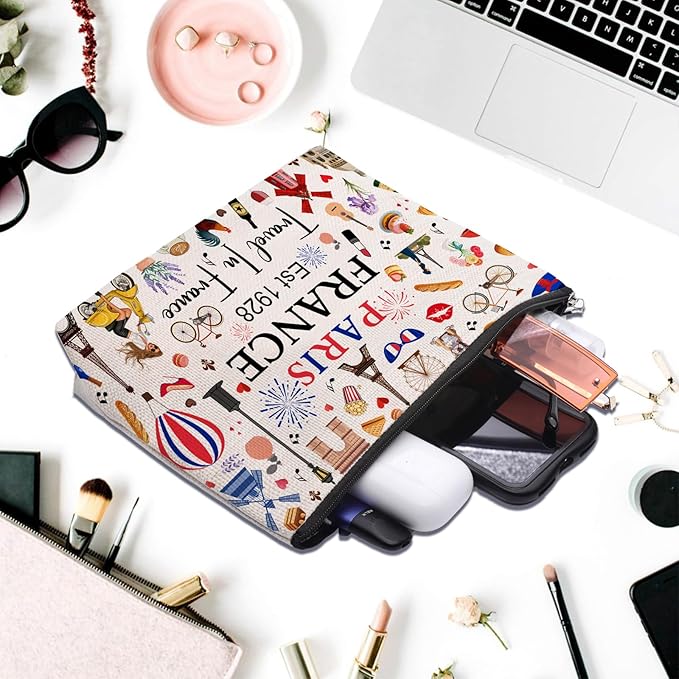 Paris Travel Gifts for Women Makeup Bag, Paris City Themed Souvenirs Cosmetic Bag, Zipper Pouch