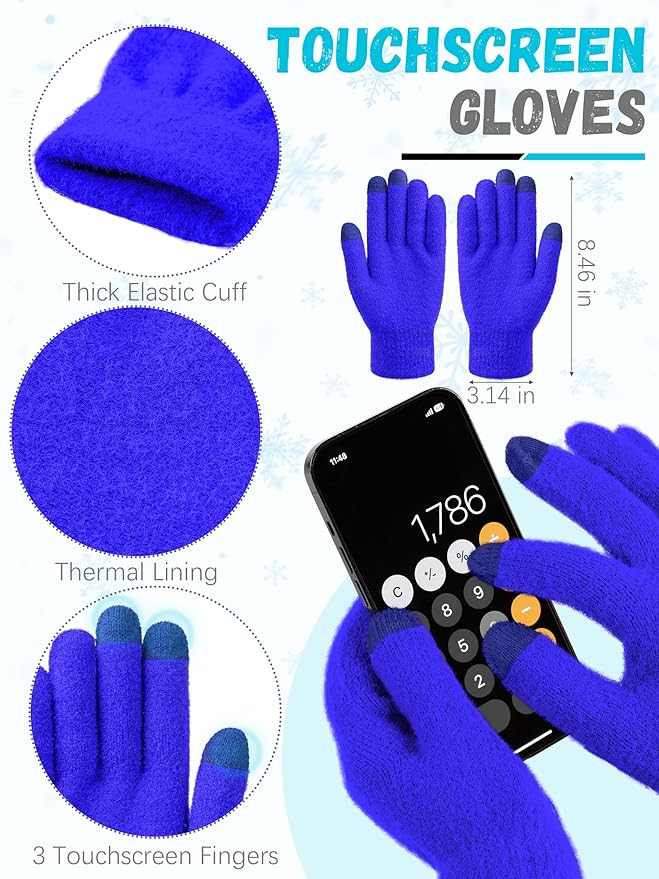 Winter Beanie Hat Scarf Gloves, Warm Fleece Knit Hat Long Scarf Neck Warmer Touch Screen Winter Gloves Set Gifts for Women