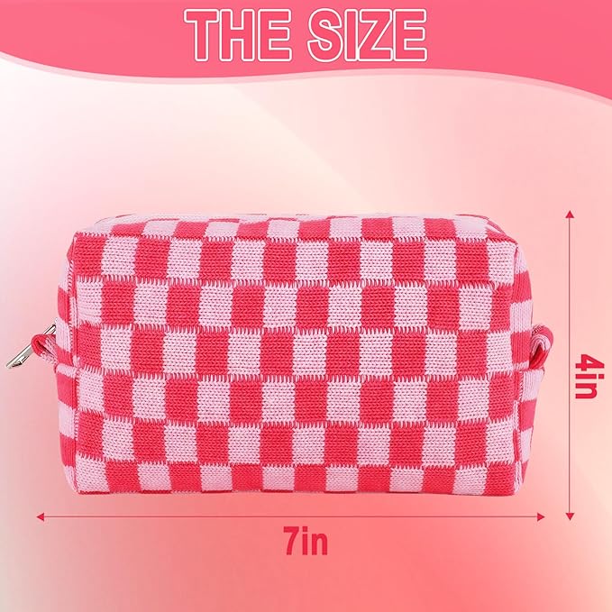 ZLFSRQ 6Pcs Checkered Pencil Case Cute Pencil Pouch for Teens Checkered Makeup Bag Pink Medium Travel Cosmetic Bag Makeup Pouch for Purse Aesthetic Trendy Zipper Toiletry Bags Organizer
