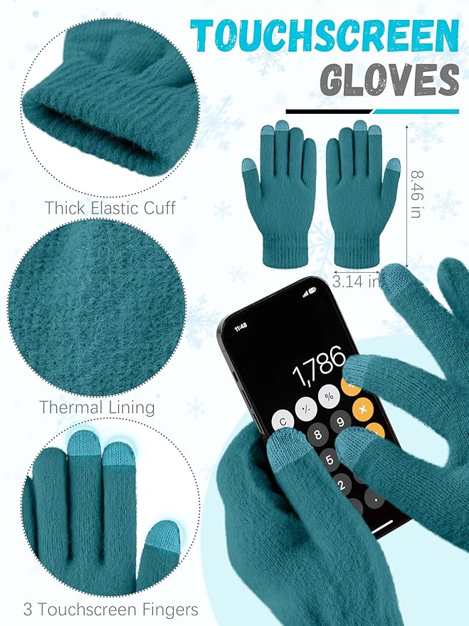 Winter Beanie Hat Scarf Gloves, Warm Fleece Knit Hat Long Scarf Neck Warmer Touch Screen Winter Gloves Set Gifts for Women