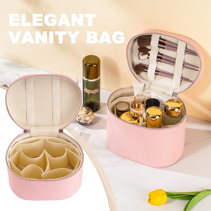 Makeup Bag Vanity Case Cosmetic Bag with Removable Divider Travel Toiletry Bag for Women Portable Make up Box Organizer, Pink