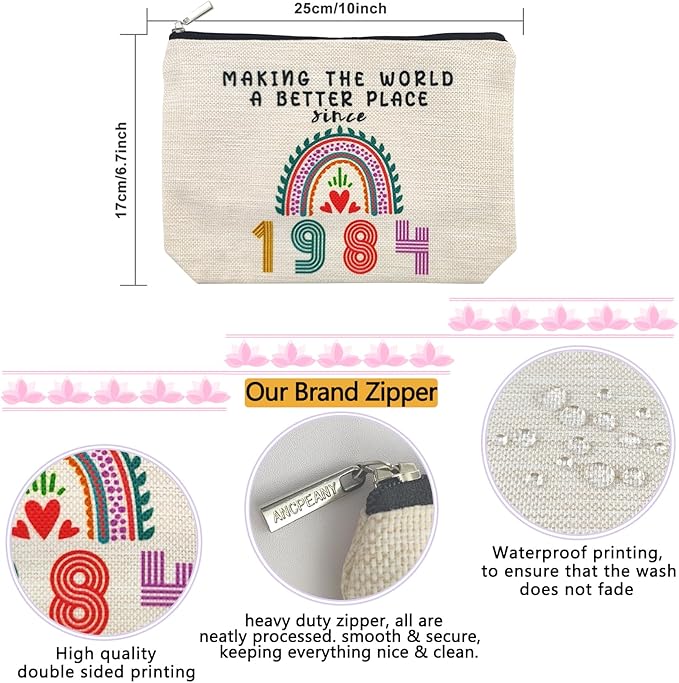 41st Birthday Gifts for Women, Her, 41st Birthday Decorations Makeup Bags, 1984 Anniversary 41 Year Old Gift Ideas for Mom, Wife, Sister, Best Friends, Mothers Day, Christmas Small Cosmetic Travel Bag