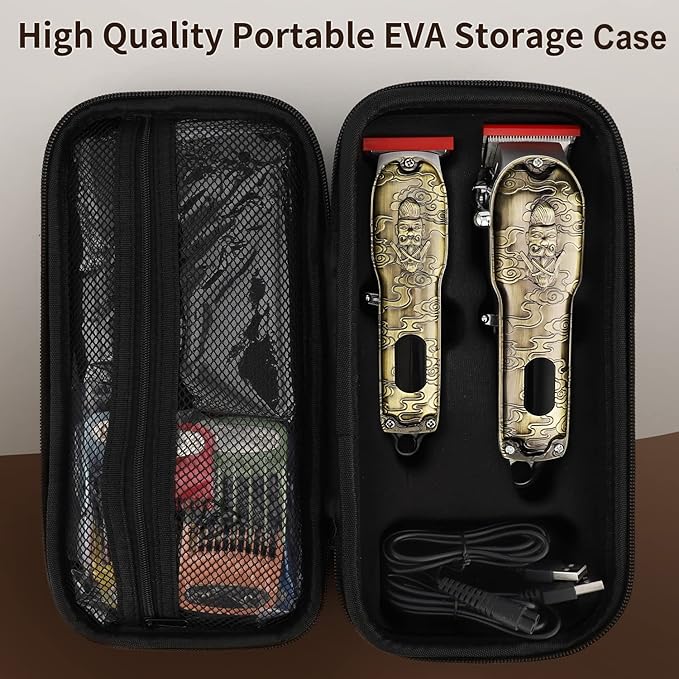Professional Barber Hair Clippers and Trimmers Set, Cordless Barber Kit Hair Cutting Kit with Travel Case Barber Clippers Set Professioal Mens Grooming Kit