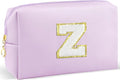 Gifts for Girls Initial Makeup Bag Personalized Cosmetic Bag with Zipper Cute Travel Toiletry Bag Waterproof PU Preppy Makeup Pouch Birthday Gift for Teen Girls Women(Purple Z)