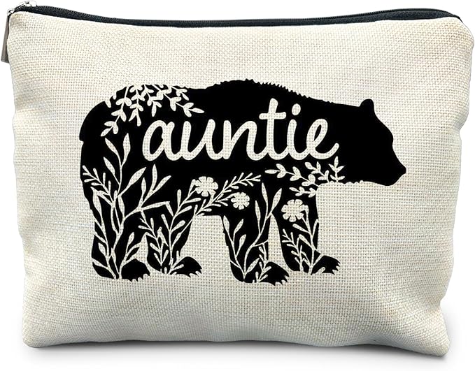 Floral Aunt Makeup Bag - Funny Aunt Gifts from Niece Nephew, Best Auntie Gift - Cosmetic & Toiletry Bag for Women
