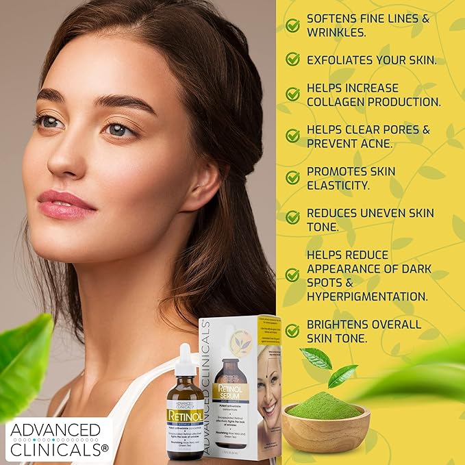 Advanced Clinicals Retinol Serum For Face | Visible Anti Aging Retinol Serum Skin Care Face Moisturizer With Vitamin E Helps Improve Look Of Wrinkles, Fine Lines, & Uneven Skin Tone, 1.75 Fl Oz