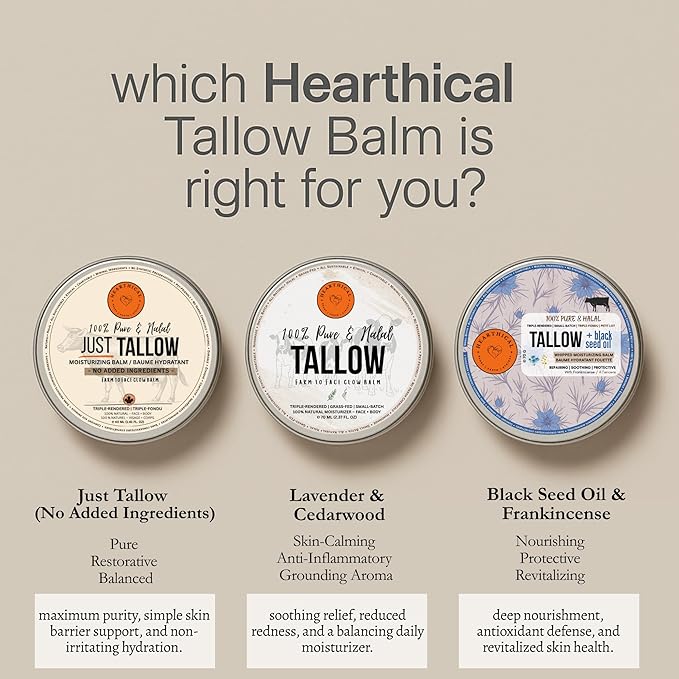 Halal Grass Fed Beef Tallow For Skin – 70g Organic Beef Tallow Moisturizer – Beef Tallow Face Moisturizer & Beef Tallow Face Cream – Pure Beef Tallow Balm with Lavender & Cedarwood