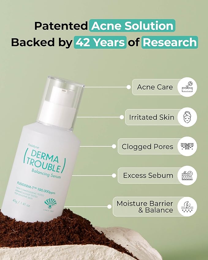 Derma Trouble Balancing Serum (1.41oz) Soothe Troubled Skin for a Balanced, Healthy Complexion. Gentle Serum for Comedonal Acne Korean Skin Care with Fusiderm-T 100000ppm