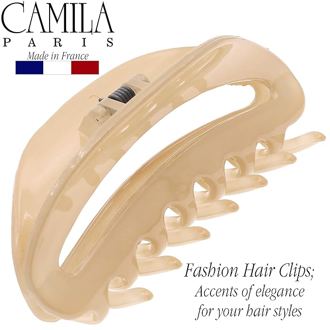 Camila Paris CP3122 French Hair Clip for Women, Beige, Girls Hair Claw Clip Jaw Fashion Durable and Styling Hair Accessories for Women, Luxury Ladies Strong Hold No Slip Grip Clamp, Made in France