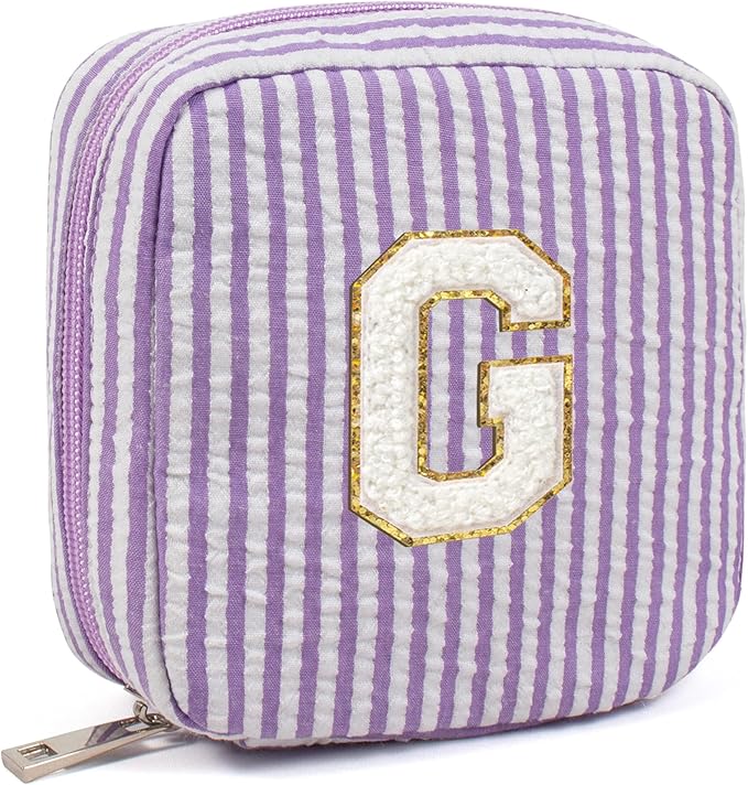 Birthday Gifts for Women - Personalized Cute Purple Initial Cosmetic Makeup Pouch Make Up Toiletry Bag for Her Mom Teacher Friend Girlfriend Wife Teacher's Day Gifts 21st Birthday Giftss