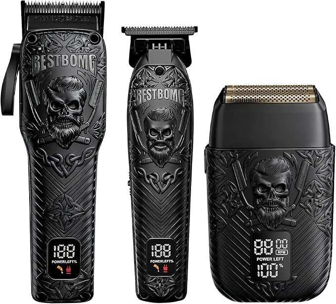 Professional Cordless Mens Hair Clippers & Beard Trimmer and Electric Shavers Kits & Sets,Metal Hair Clippers Cutting Grooming Kit with Long Battery Life for Family Barber Use (Black)