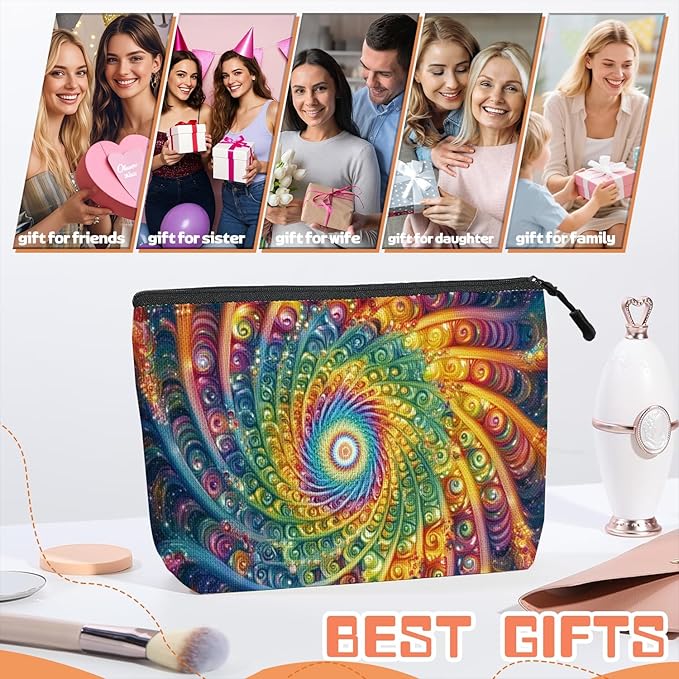 Cosmetic Bags Travel Makeup Toilet Case Waterproof Pouch for Women Girls 6.7X9.45inches - Abstract Art Style Spirals