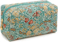 Floral Cotton Makeup Brush Cosmetic Bag for Women, Travel Quilted Zipper Pouch, Large Capacity Flowers Toiletry Organizer, Kawaii Makeup Storage Case, Cosmetic Travel Cloth Bag-Garden Light Blue