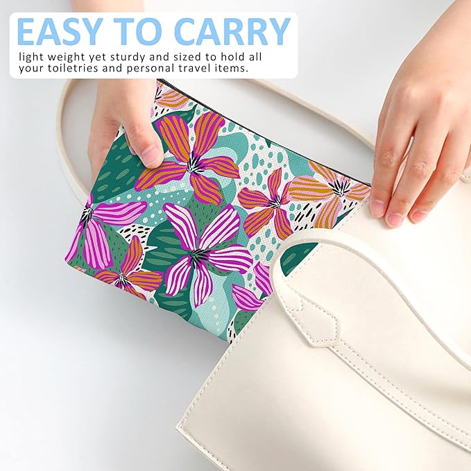 Makeup Bag Abstact Tropical Flowers Cosmetic Bag Mini Portable Travel Toiletry Bag Organizer Makeup Brushes Aesthetic Accessories Waterproof Storage Bag for Women