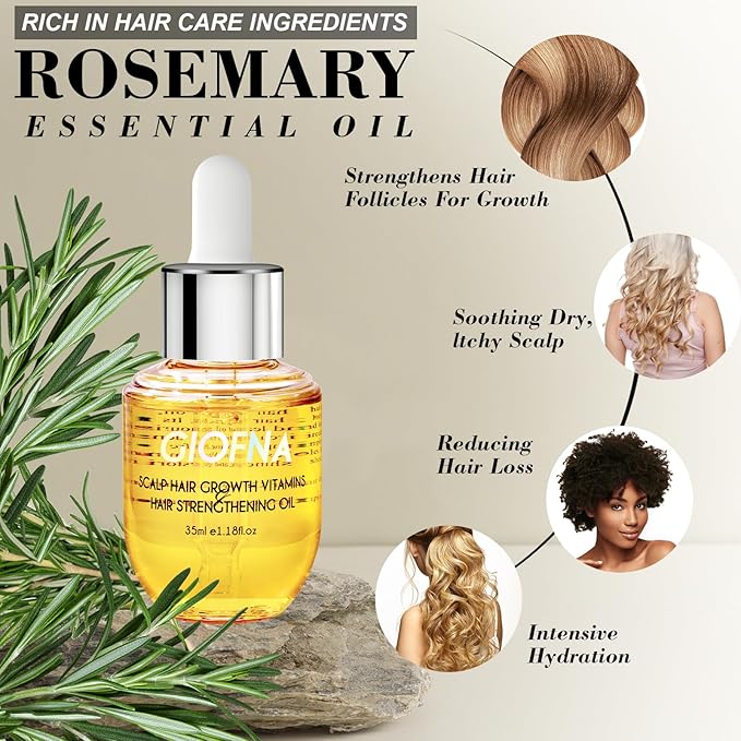 Hair Oil, Rosemary Serum for Hair Growth, Scalp Care for Curly, Thick, Frizzy, and Damaged Hair, Reduce Hair Loss for Women and Men (2Pcs)