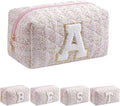 JOVAKIT Makeup Bag Cosmetic Bags for Women, Christmas Gifts for Girls Age 6-18, Alphabet Pink Floral Coquette Zipper Travel Makeup Pouch, Organizer Case Trendy Stuff (Pink Floral A)