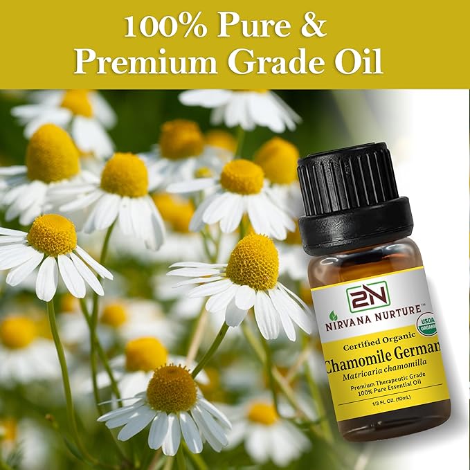 Chamomile German Essential Oil USDA Certified Organic, 100% Pure Natural Premium Grade, Undiluted- Aromatherapy Diffuser for Calm and Relaxation, Skin Care, Hair Care