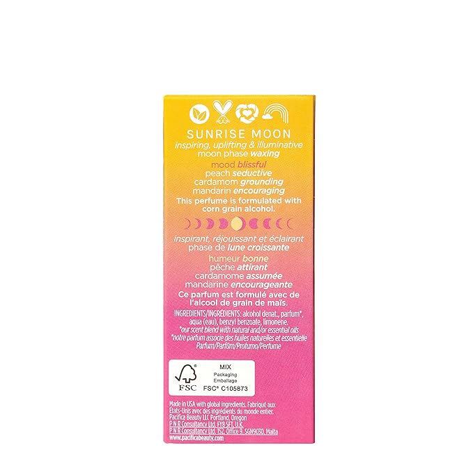 Pacifica Beauty | Sunrise Moon Spray Perfume | Peach, Cardamom, Madarin Notes | Natural + Essential Oils | Clean Fragrance | Vegan + Cruelty Free | Gifts for Her, 1 Fl Oz (Pack of 1)