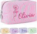 Yofair Personalized Makeup Bag with Bith Flower, Large Capacity Travel Toiletry Case Teen Girl Gift Trendy Stufff Custom Seersucker Cosmetic Bags Birthday Gifts for Girls Women