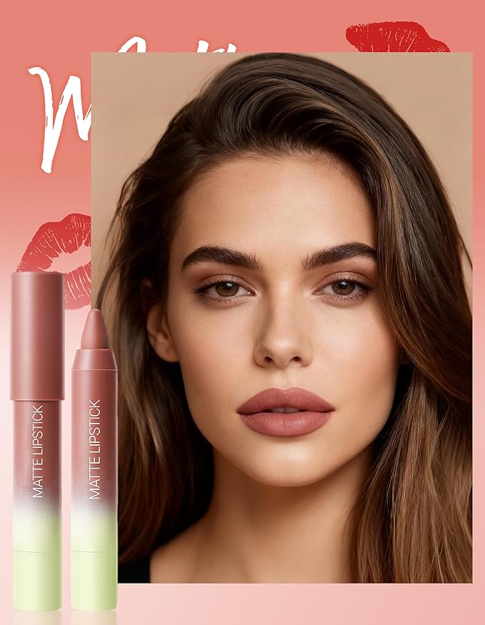 Erinde Matte Lipstick Crayon Set, 4 Colors 24 Hour Long-Lasting Waterproof Velvet Lip Crayons, Dusty Mauve Nude Rosewood Terracotta Red Neutral Lip Liner Pencil for Women Vegan & Cruelty-Free
