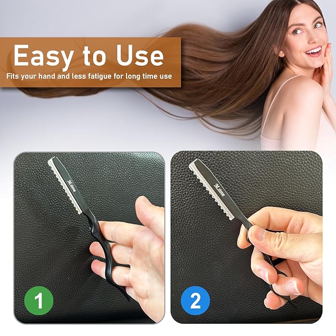 Hair Razors For Cutting Hair 6.89",Professional Hair Styling Thinning Texturizing Cutting Razor with Replacement Hair Razor Blades,Ideal for Salon/Home -11PCS Black