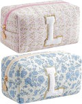 JOVAKIT Makeup Bag Cosmetic Bags for Women, Christmas Gifts for Girls Age 6-18, Alphabet Pink Floral Coquette Zipper Travel Makeup Pouch, Organizer Case Trendy Stuff (Pink+ Blue L)