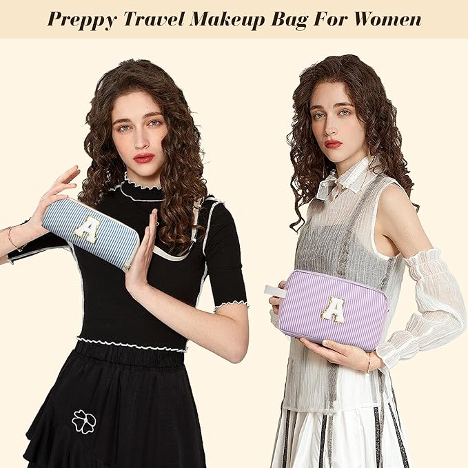 Travel Makeup Bag Christmas Gifts for Women Girl Teens, Personalized Initial Makeup Bag for Cute Teen Girls, Preppy Stuff Toiletry Bag Cosmetic Bag, Teen Girls Gift Trendy Stuff, Letter B