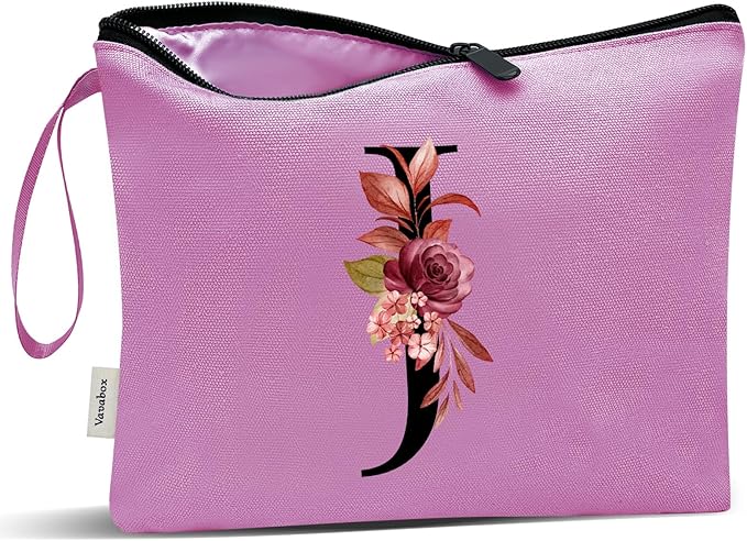 Vavabox A-Z Personalized Makeup Bag, Birthday Gifts for Women Mom, Gifts for Best Friend, Bride Bridesmaid Cosmetic bag (J, Purple)