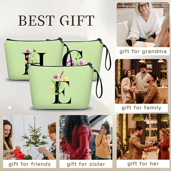 Women Birthday Unique Bride to be Bridal Shower Initial Gifts for Mom Sister Friend Her Teacher Aunt Makeup Cosmetic Bag with Mirror Mothers Day Christmas Graduation E