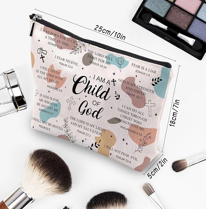 Christian Gifts for Women Makeup Bag, I am a Child of God Religious Goddaughter Gifts, First Communion Gifts, Faith Based Gifts, Baptism Bible Verses Encouraging Makeup Cosmetic Bag Pouch…