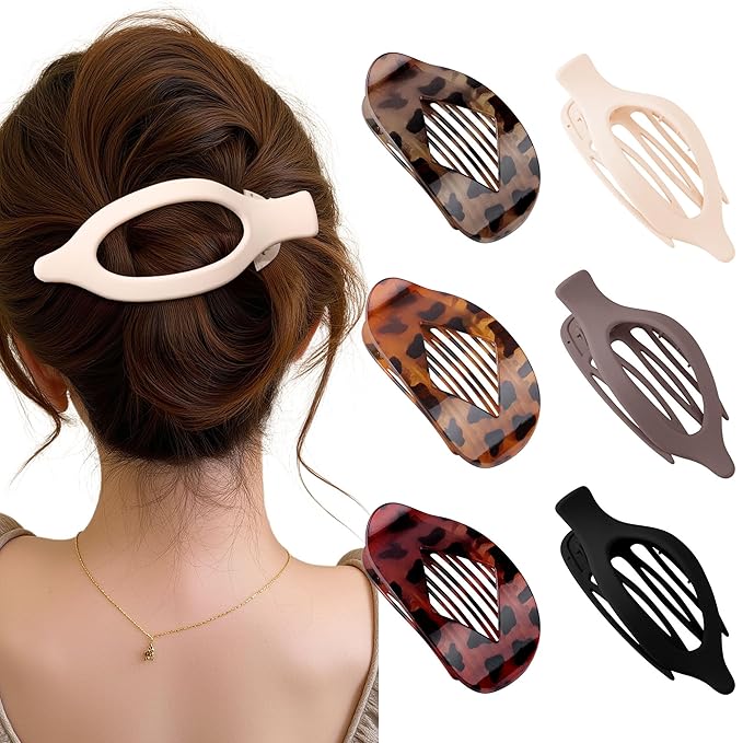 Lourny Flat Hair Clips for Women, 6PCS Flat Claw Clips for Thin Hair Lightweight Non-Slip Claw Clips for Women