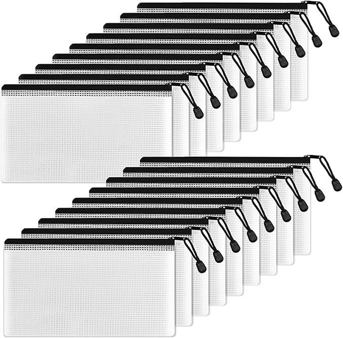 SUNEE Plastic Pencil Pouch 4.6x9.2 in (Black, 18 Packs), Small Storage Bags, Plastic Zip File Bags, for School Office Travel Storage