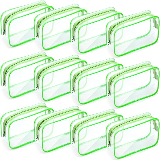 Weewooday 12 Pieces Clear Makeup Bags Cosmetic Storage Bags PVC Zipper Pouches Travel Waterproof Makeup Plastic Case for Women Organizing Toiletries Traveling Bathroom(Medium,Green)