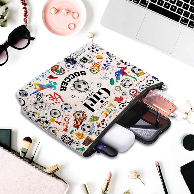 Soccer Gifts Makeup Cosmetic Bag for Women, Soccer Coach Gifts, Soccer Team Gifts for Soccer Lovers Players Fans Birthday Gifts for Her Women