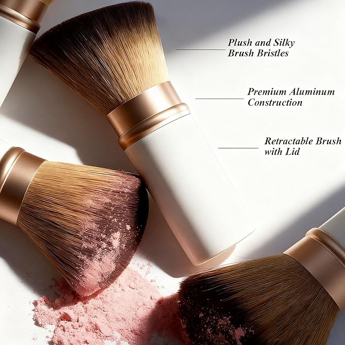 Makeup Brush Retractable Kabuki Brush for Liquid, Powder, Cream, Foundation, Powder Blush, Bronzer, and Flawless Face - White, Travel Size