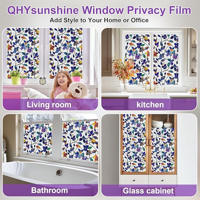 Window Privacy Film Stained Glass Window Film Frosted Window Film Window clings Non-Adhesive Reusable Decorative for Home Removable (Purple Frosted, 23.6 X 78.7 in)