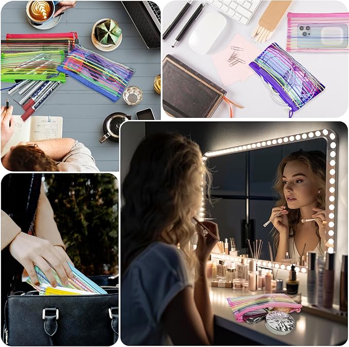 Mesh Bags with Zipper (40 Pack), Small Nylon Makeup Bag Cosmetic Pouches Travel Organizer for Purse Diaper Bag Home Organizing Striped Mix 10 Colors