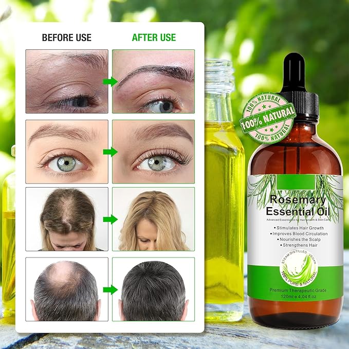 Rosemary Oil for Hair Growth, 4Fl Oz Pure Rosemary Essential Oils Repair Dry Damaged Hair, Nourishing Scalp, for Skin Care and Aromatherapy