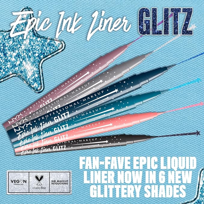NYX PROFESSIONAL MAKEUP Epic Ink Glitz Liner, Waterproof Metallic Liquid Eyeliner with Vegan Formula - Shimmer Stitch (Shimmer Mauve Purple)