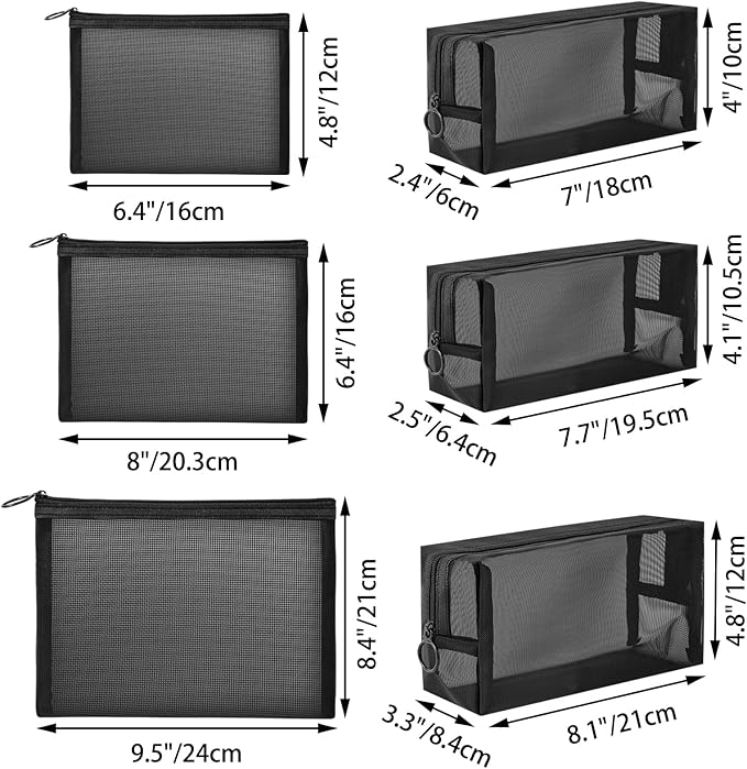 pouch,Mesh Cosmetic Bag Portable Makeup Pouch Travel Toiletry Bag for Makeup Organizer Home Office Travel Accessories,6 Pieces Mesh Makeu