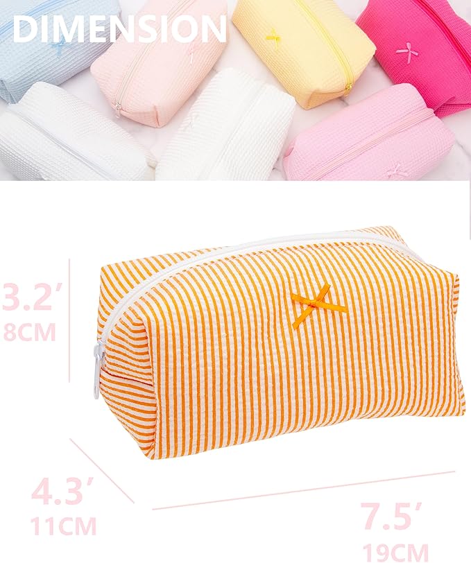 PAZIMIIK Cozy Makeup Bag Small Aesthetic Travel Zipper Cosmetic Pouch for Women Make Up Beauty Accessories Brushes, Stripe Orange