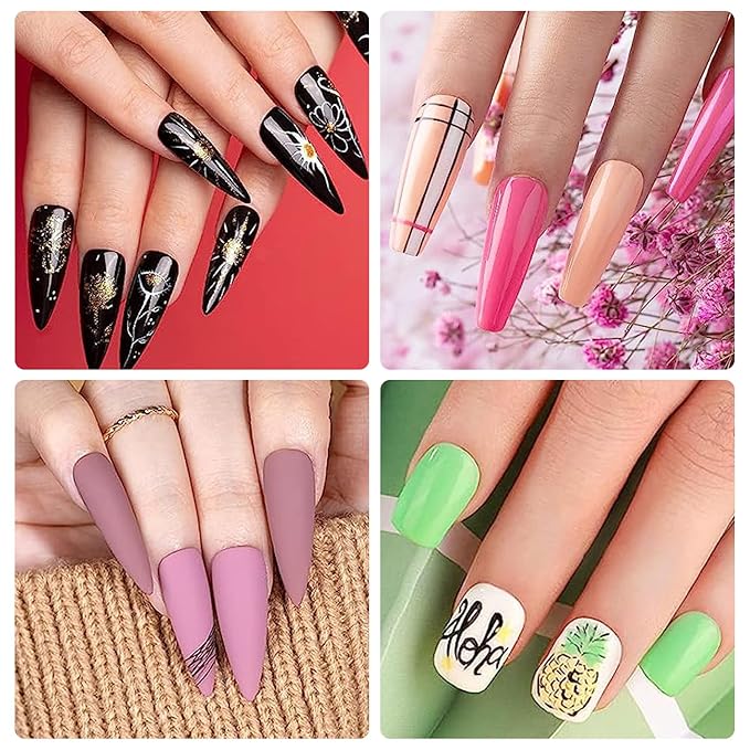 WOKOTO 5Pcs Liner Nail Art Brushes For Acrylic Nails Liner Brushes For Nails Champagne Handles Mix-Size 6mm 9mm 12mm 15mm 18mm Liner Nail Brushes Kit Thin Detail Nail Polish Detail Brushes Set
