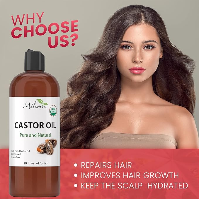 Organic Castor Oil-100% Pure Cold-Pressed Beauty & Skincare Serum-Eyelash & Eyebrow Hair Growth Enhancer-Natural Conditioner