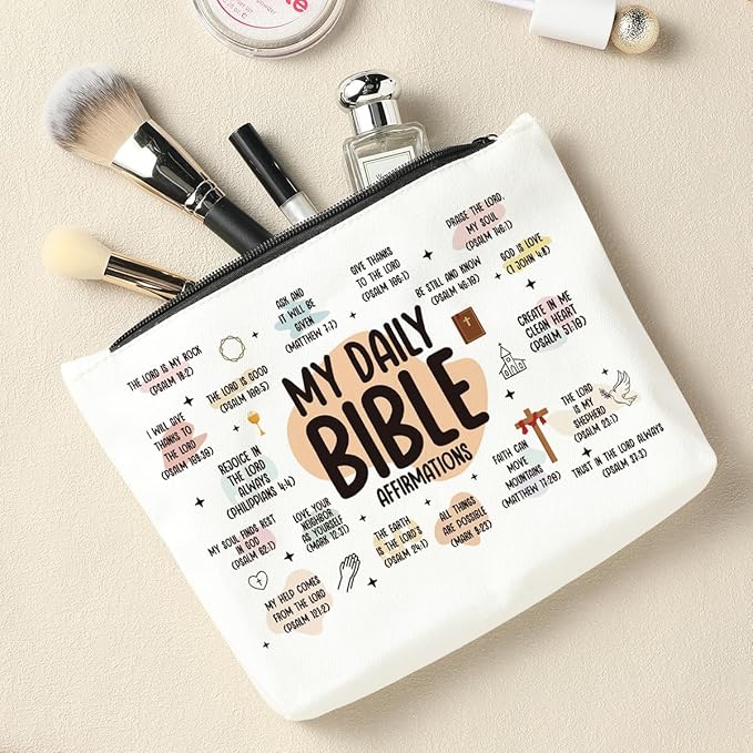Scripture Bible Verse Makeup Bag Cosmetic Bag, Faith Christian Gifts for Women, Mental Health Gifts, Inspirational Gifts for Women, Positive Affirmations, Gifts for Sister Friend Mothers Day Birthday