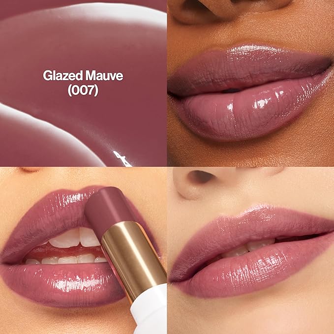 REVLON Super Lustrous Glass Shine Balm, Hydrating Tinted Lipstick, Sheer, Glossy Shiny Finish, 007 Glazed Mauve, 0.11 oz