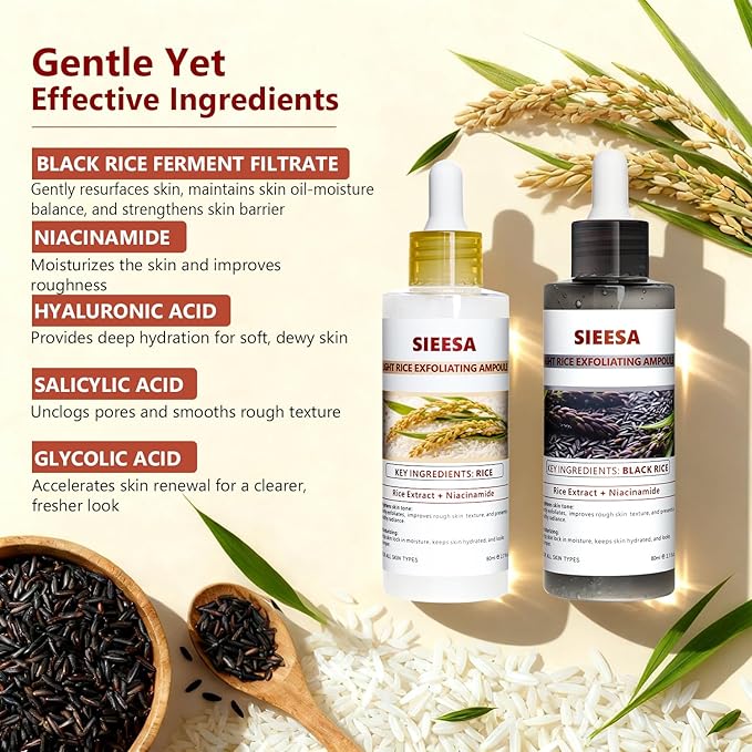 Peel Shot Glow Rice Peeling Ampoule Duo, White Rice Refines Texture+Hyaluronic Acid Locks Moisture, Black Rice Niacinamide Controls Oil Salicylic Acid Gentle Pore Clean, For Various Skins (5.4 fl oz)