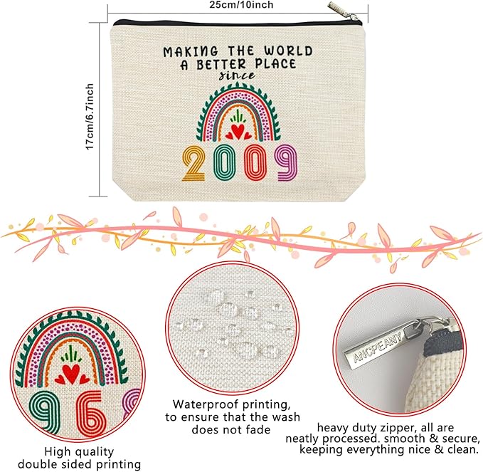 Sweet 16 Gifts for Girls Makeup Bags, 2009 Happy 16th Birthday Decorations for Teen Girls, 16 Year Old Girl Birthday Gifts for Daughter, Sister, Granddaughter, Cosmetic Travel Pouch, Christmas